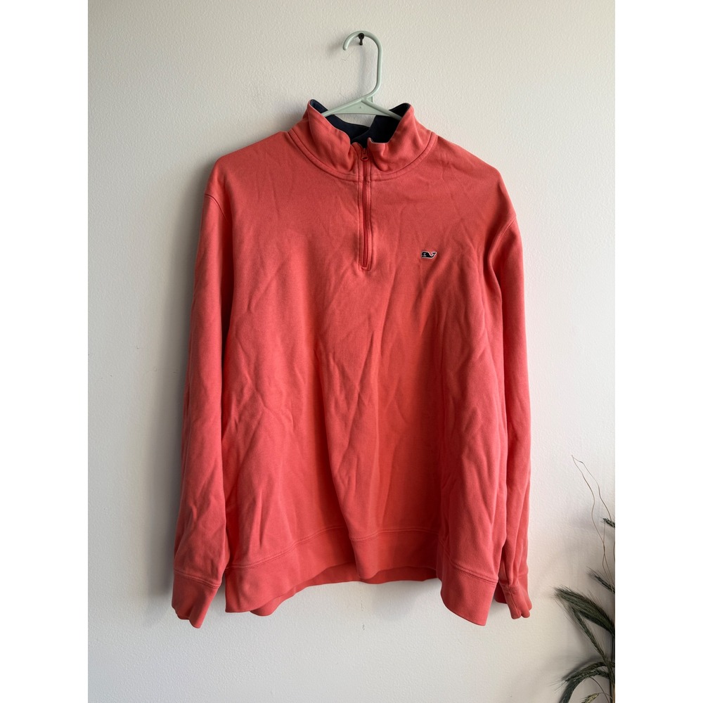 Vineyard‎ Vines Mens Quarter Zip Pullover Coral Pink Cotton Whale Logo Large